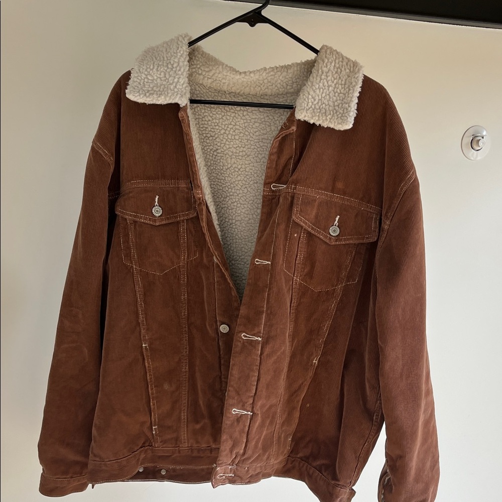 Brandy Melville Brown Bomber Jacket with Cream Collar